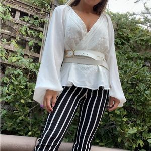 Peplum puff sleeve top